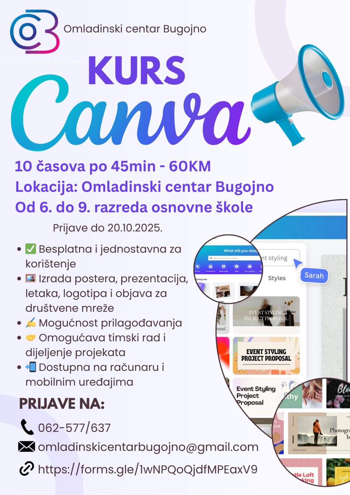 Omladinski centar Bugojno organizuje kurs Canva za osnovce!